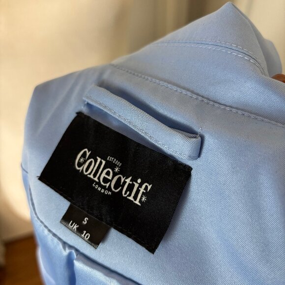 1940s 1950s Style Collectif Light Blue Princess Trench Coat Flare Small UK 10 - Picture 5 of 5